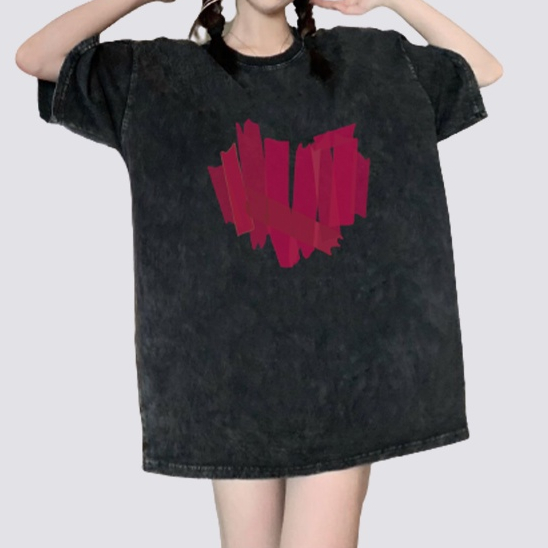 XIAOZHAINV Korean Style Printing Washed Oversize Baju Kaos Wanita