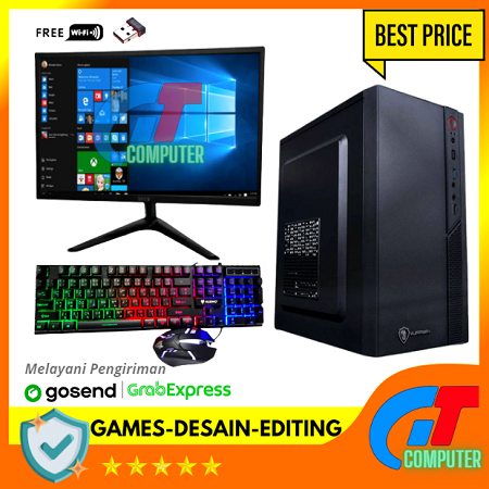 PC GAMING DESAIN GRAFIS CORE I7 MONITOR 19 INC KEYBOARD MOUSE BONUS WIFI SIAP PAKAI