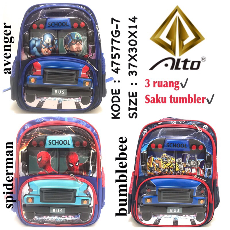 Tas Backpack Ransel Anak TK PAUD Laki Laki Dan Perempuan Alto 47577B-7 47577G-7 Tas 3D Timbul murah Ori