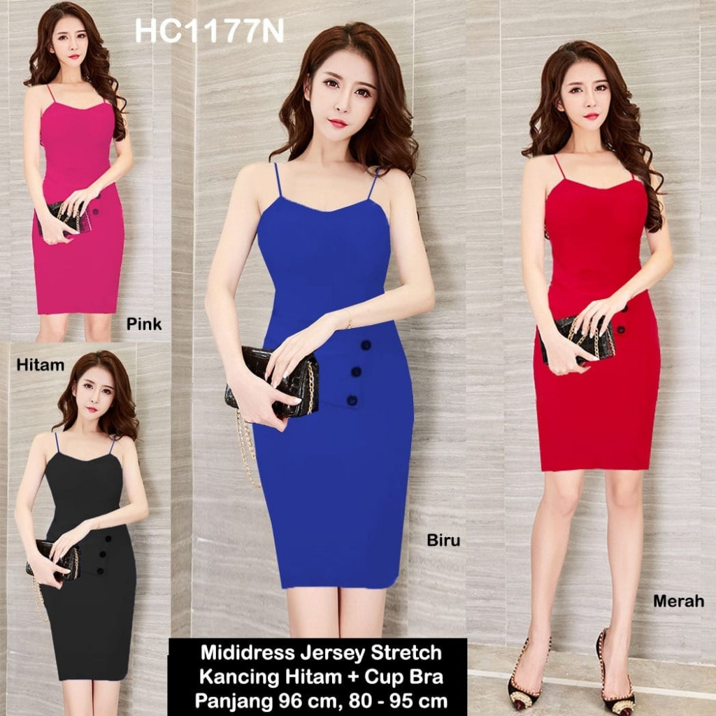 HC1177N Midi Dress Jersey Kancing Cup Bra Strecth /  Midi seksi / Sexy Midi / MidiDress / Gaun Formal