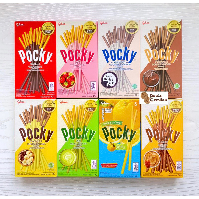 [TERMURAH] Pocky Glico 40 gram - Biskuit renyah enak rasa Coklat, Strawberry, Matcha, Cookies n Cream, Double Choco, Choco Banana, Colourful, Watermelon