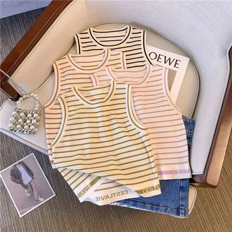 Sya Tanktop Stripes Top Knit - Atasan Baju Rajut Wanita Import - TM (23248)