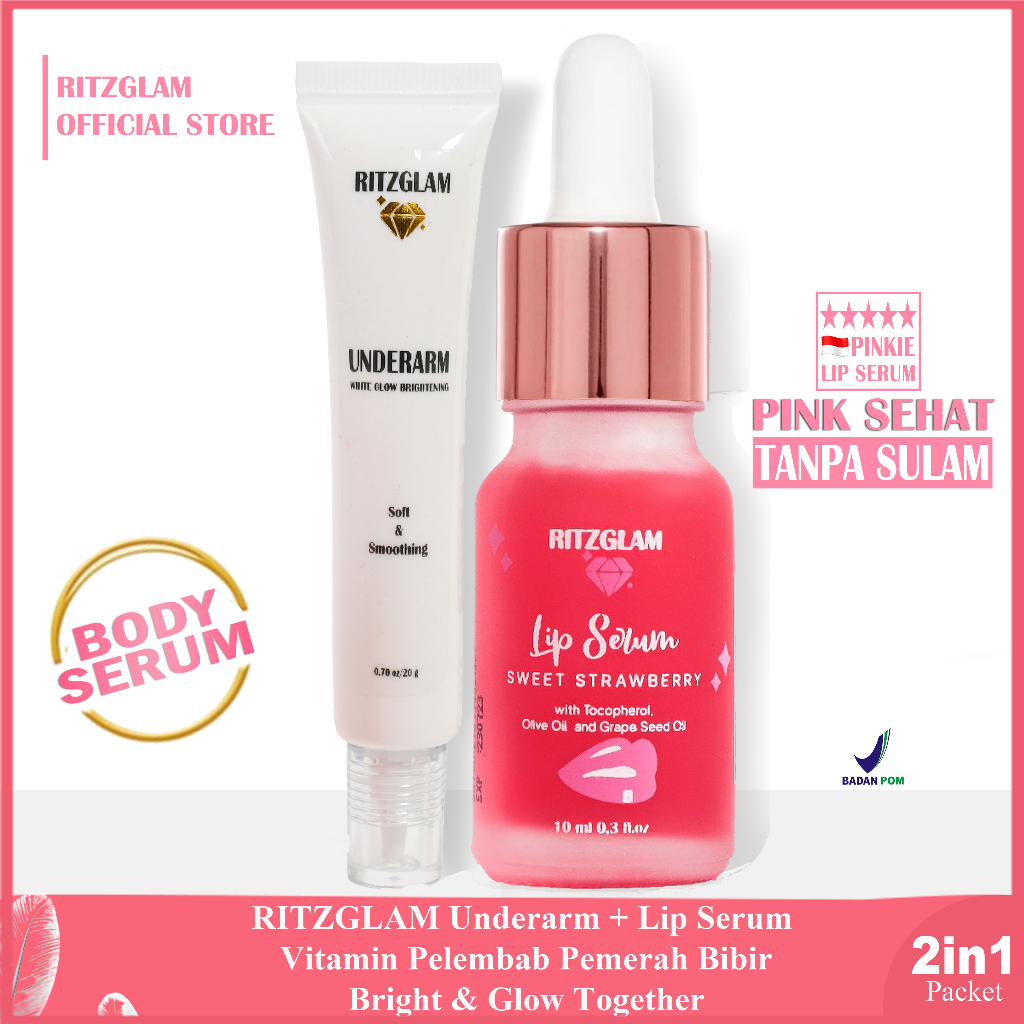 RITZGLAM Underarm + Lip Serum Vitamin Pelembab Pemerah Bibir. Bright &amp; Glow Together