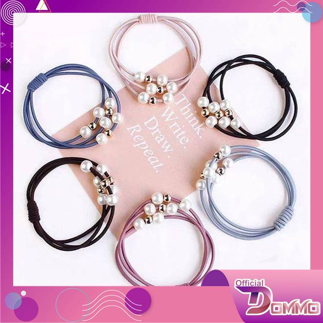 DOMMO - D6112 Ikat Rambut Mutiara Fashion Korea F5053 / Ikat Rambut Karet Elastis / Kuciran Rambut Korea