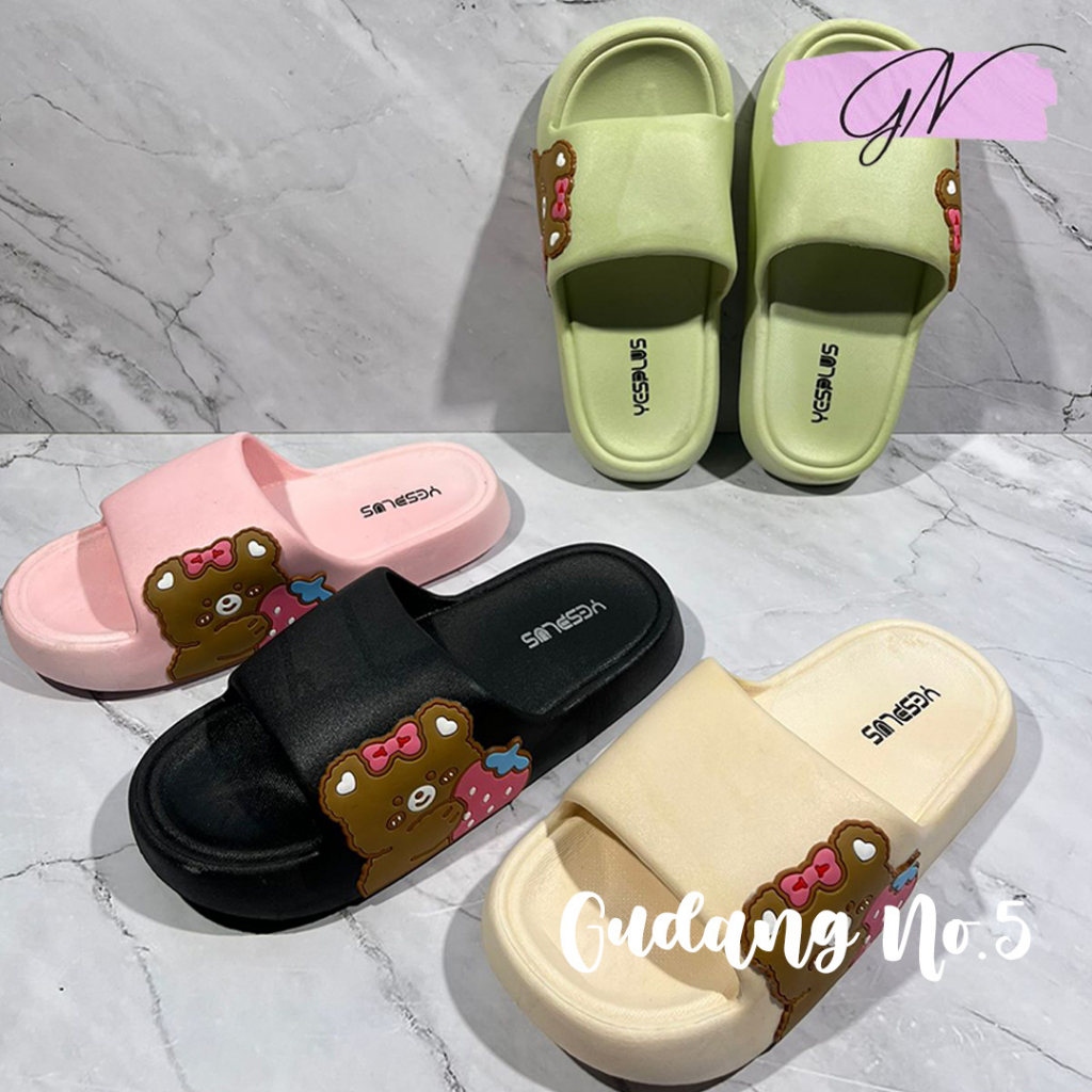 GN-909-38 Sandal Slop Jelly Wanita Motif Bear Korean Style Import Yesplus PCU