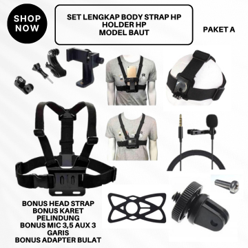 Body Strap Hp Holder Clamp 360 Chest Strap Tali Dada Handphone Mounting Strap Hp Dada Untuk Motovlog