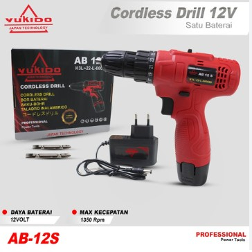 Yukido Cordless Drill 12S Mesin Bor Baterai 12V Obeng Kunci Pas Merah - Japan