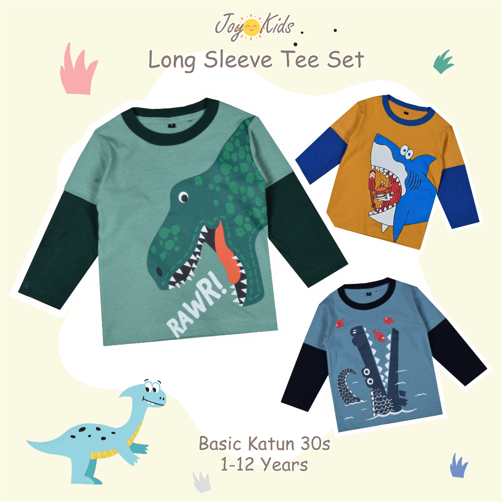 Joy Kids Kaos Atasan Anak Laki laki Lengan Panjang Dino 1-12 Tahun