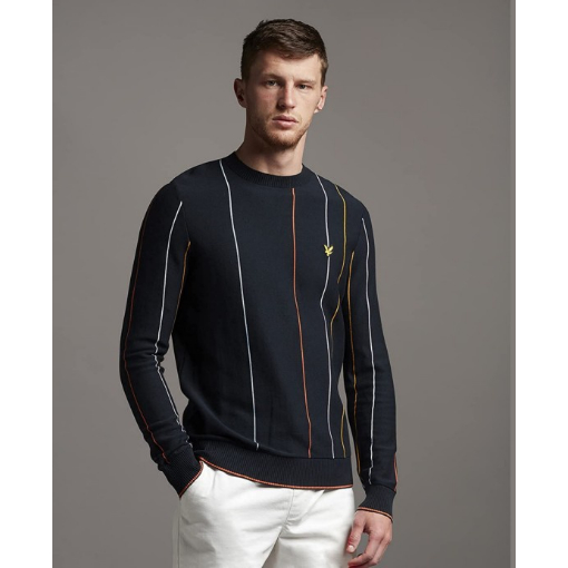 Lyle and Scott Vertical Stripe Crew Neck Jumper Dark Navy Original -1111