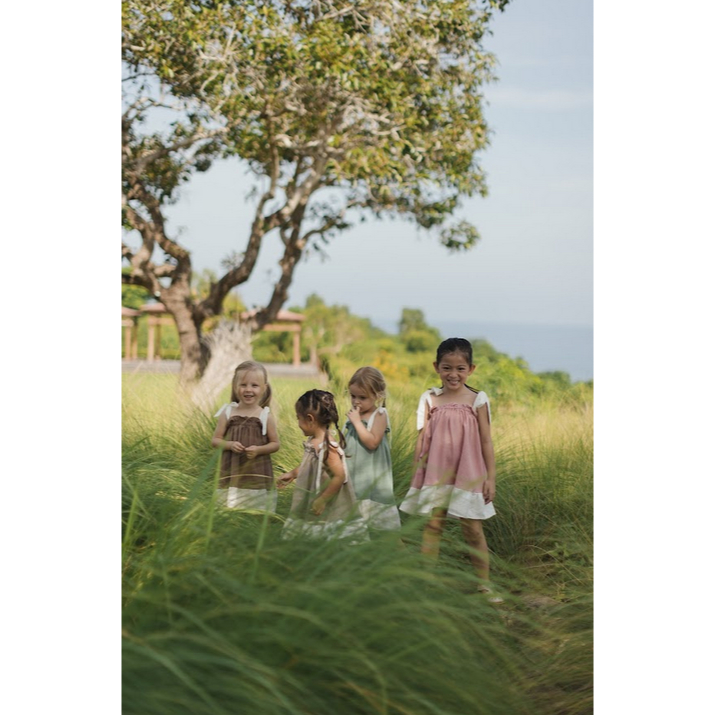 Little Folk Kate Dress - Anak Perempuan Pita Bow Baby Girl Baju Anak Balita Lucu Terusan Simple Colorblock