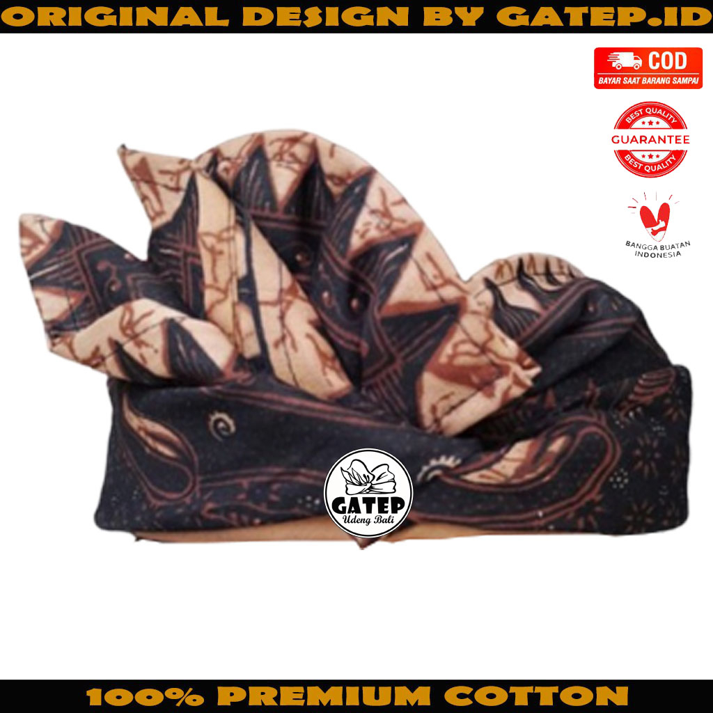 Udeng Batik Setengah Jadi Motif Gunung - Ikat Kepala Khas Bali Asli - Blangkon Bali Keren - Peci Bal