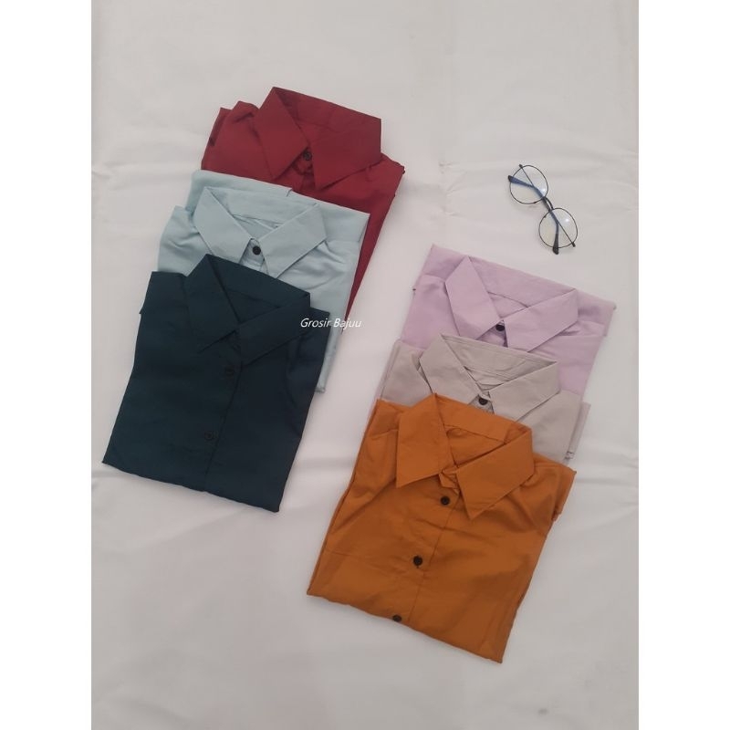 BAJU KEMEJA WANITA POLOS CASUAL PUTIH LENGAN PANJANG