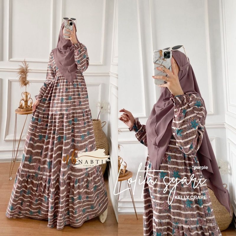 Dres gamis LOLITA SYARI include Khimar cantik elegant bahan shakila original by nabtik