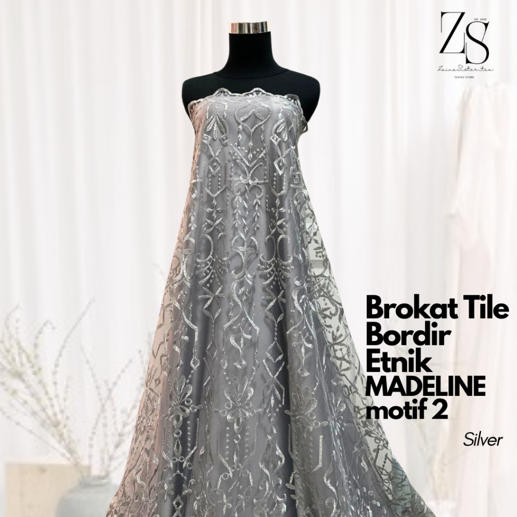 1/2 meter Kain Bahan Kebaya Brokat Brukat Tile Etnik Madeline New Series Warna Silver