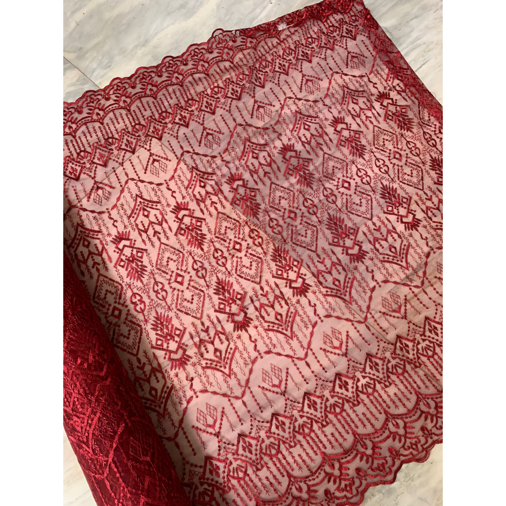 1/2 meter Kain Bahan Kebaya Brokat Brukat Tile Etnik Madeline Motif 3 Warna Merah Marun Maroon