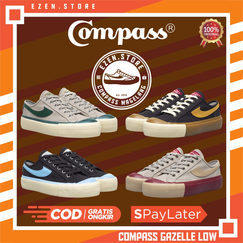 SEPATU COMPASS GAZELLE LOW CHOCO ICE WAFER GREEN CARAMEL WAFER MAROON ORIGINAL BNIB