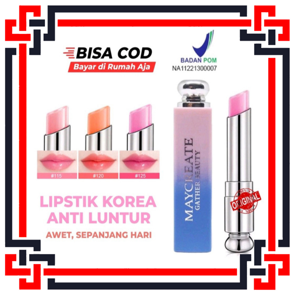 LS BPOM Maycreate Lipstik Korea Mouisturizing Lipstick Pelembab Bibir Tahan Air Dan Tahan Lama