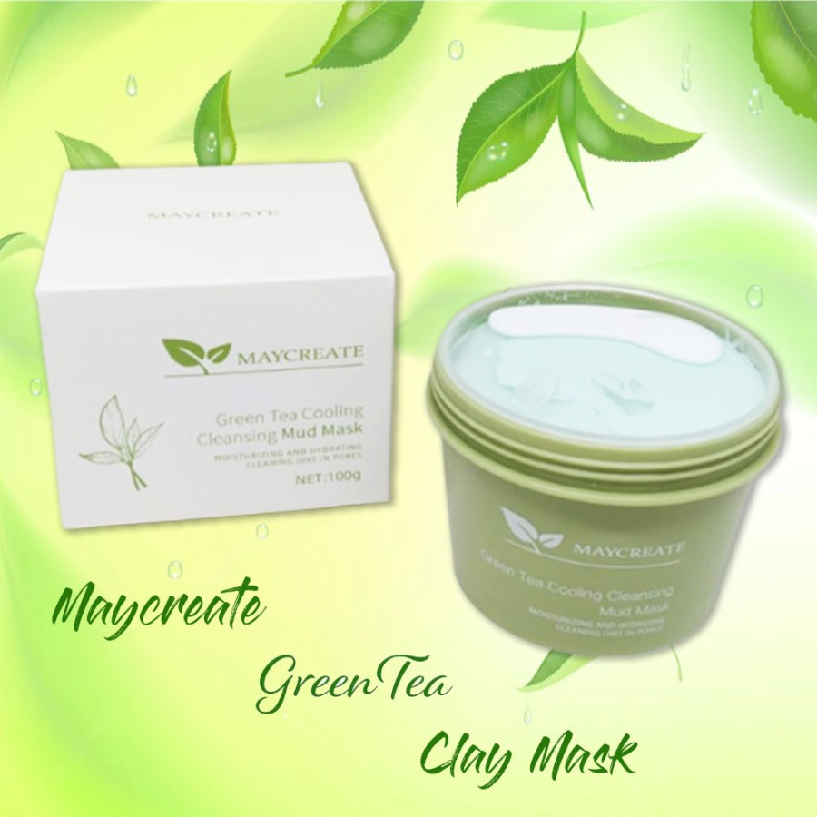 LS BPOM MAYCREATE Green Tea Mask Clay Masker Wajah Komedo FREE SPATULA