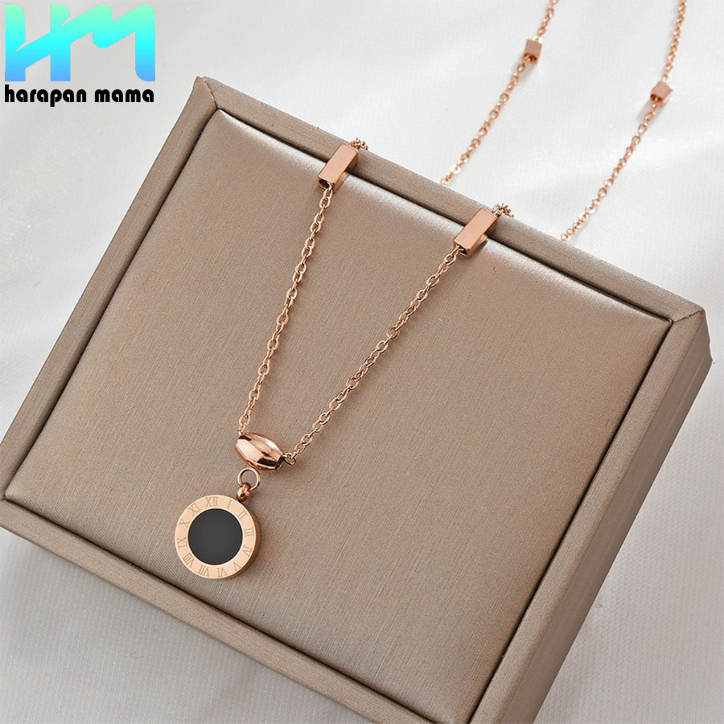 Kalung Titanium Wanita Rantai Liontin Strip Bulgari Emas / Perak / Rose Gold / Kalung Titanium Perem