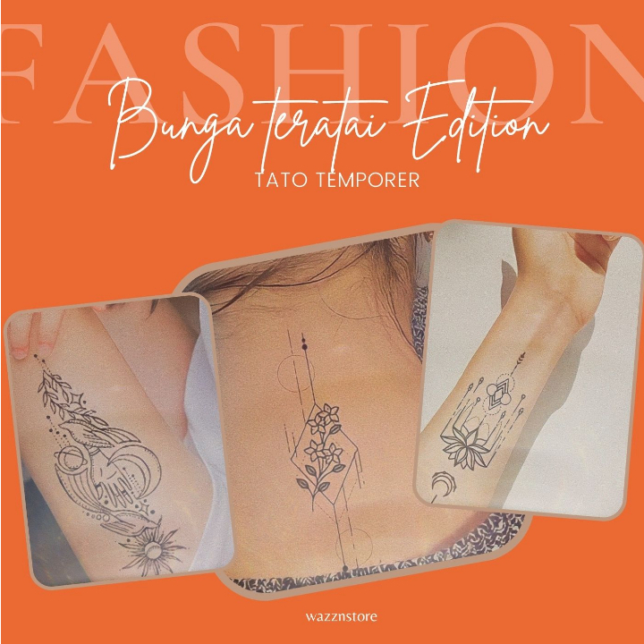 Tatto temporer Teratai Bulan bunga black ink / Temporary tattoo sticker Teratai Moon flower black in