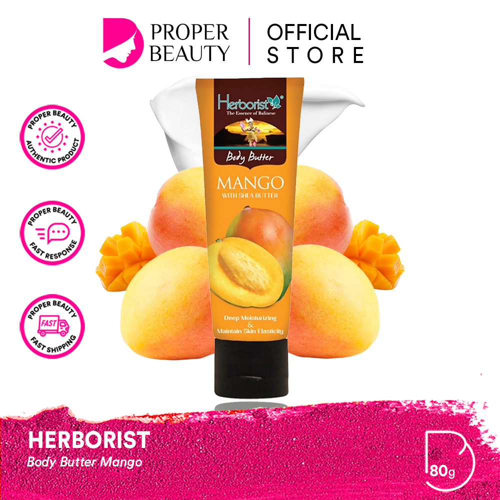 HERBORIST Body Butter Mango Indonesia / 80g /  Shea Butter / Deep Moisturizing &amp; Maintain Skin Elasticity / Melembabkan Mencerahkan Menutrisi / Strawberry Sorbet Frangipani Chocolate Coconut Zaitun Matcha Milk Banana / Skincare Care Lotion Gel Scrub Tubuh