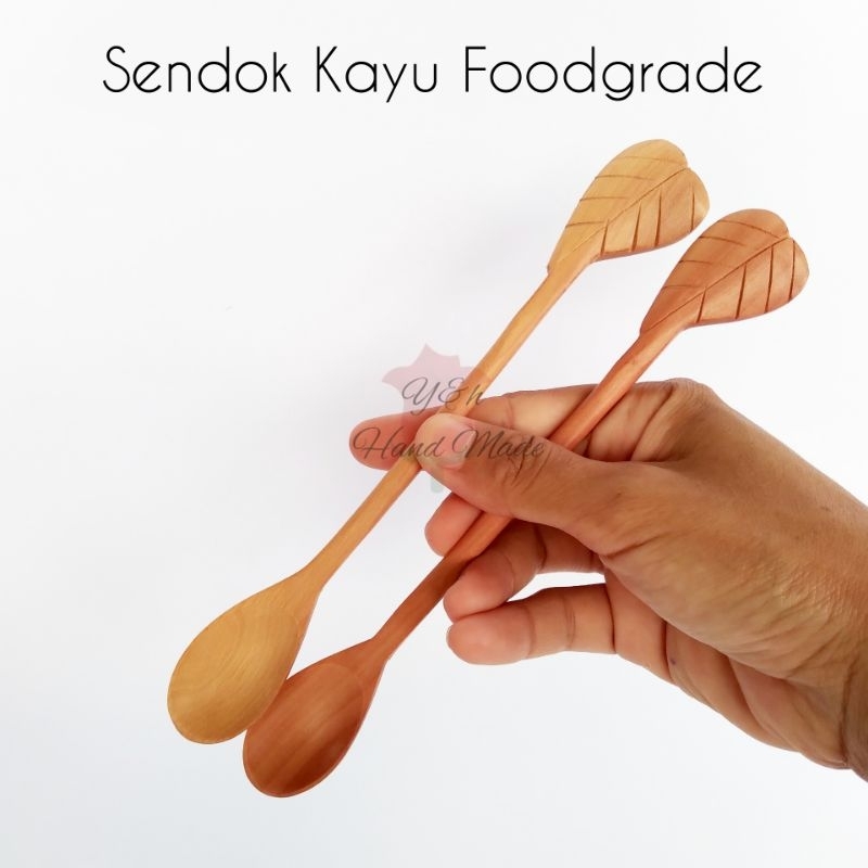 Sendok Jus Motif Jantung / Sendok Kayu Panjang / Pengaduk Minuman / Sendok Pengaduk Minuman