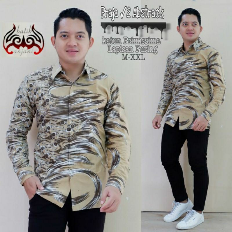 WULU CREAM Kemeja Batik Pria Slifmit Bahan Katun Halus Lapis Furing