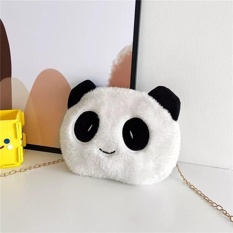 Tas Selempang Boneka Panda Bulu Rasfur Lembut Slingbag Anak Wanita Lucu Korean Style