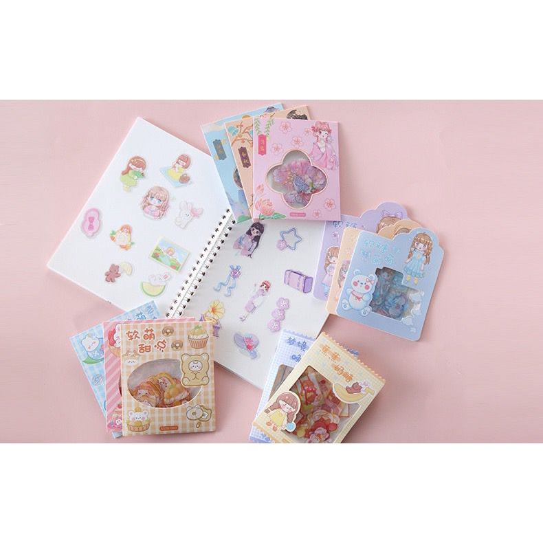 GP (45 pcs) Stiker Cute Girl dan Bear Dekorasi Kilat/stiker aesthetic/STIKER VIRAL SEKARANG