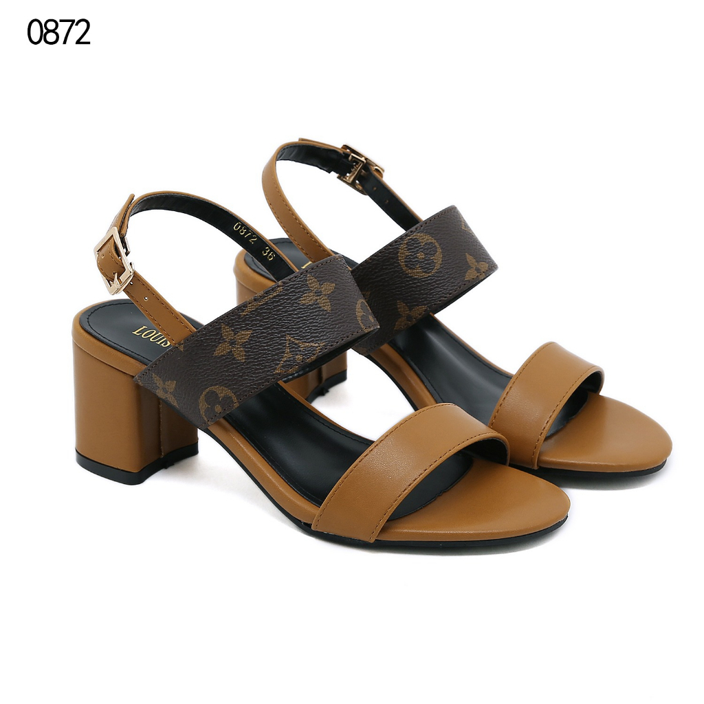 0872 Leather Ankle Strap Block Heel Sandals