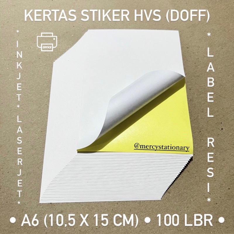 

100 Lembar - Kertas Stiker HVS A6 Doff Label Sticker Resi Olshop