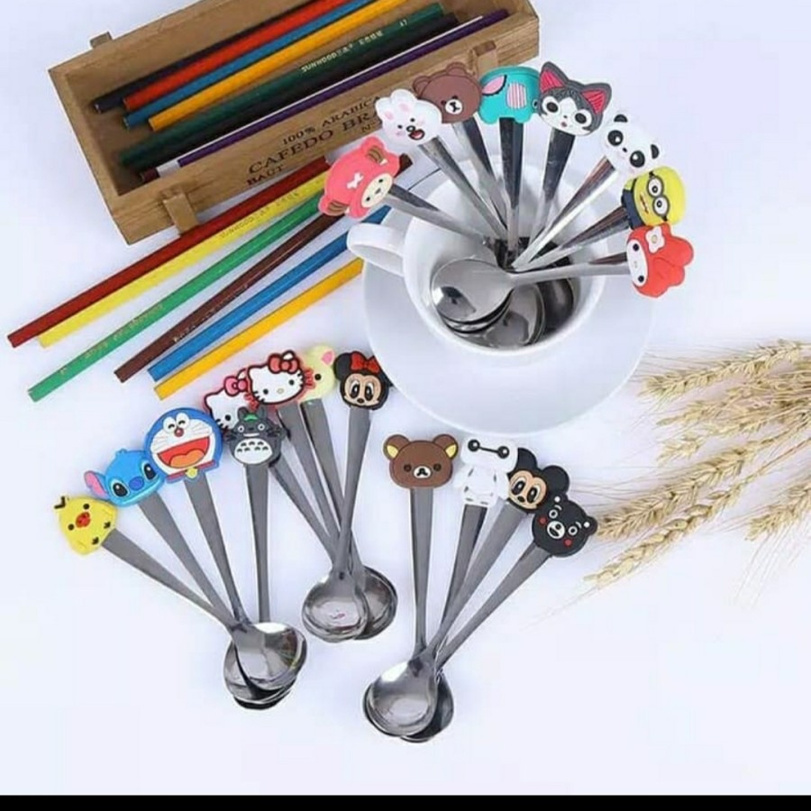 Sendok Teh Karakter Anak Kartun Lucu Tea Spoon Mini Takar Kopi Gula Stainless Anti Karat