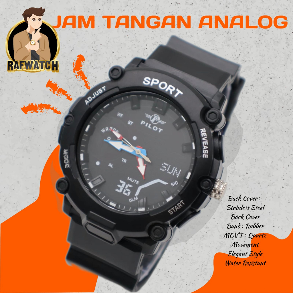 Jam Tangan Pria Analog Pilot PLT1 Sport Tali Rubber Tahan Air