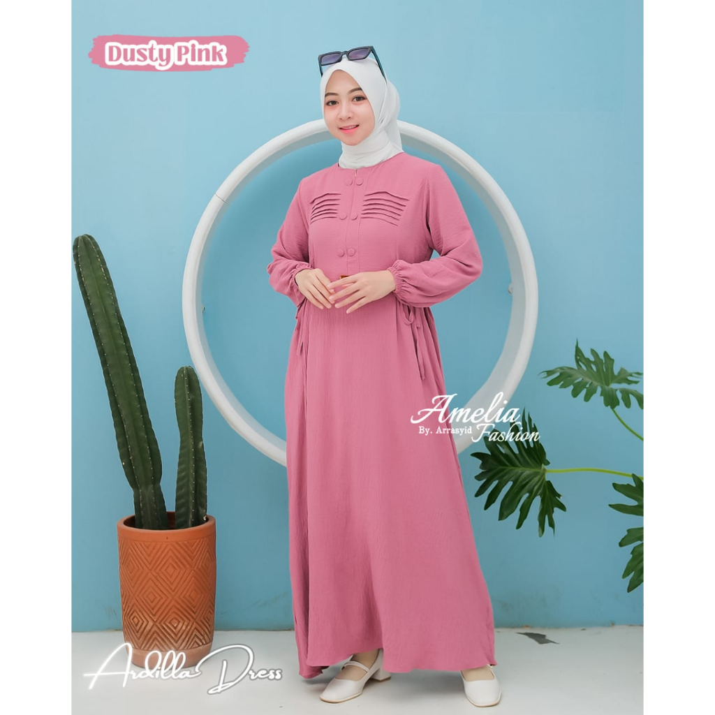 Gamis cringkle ARDILA by amelia dress wanita terbaru kekinian