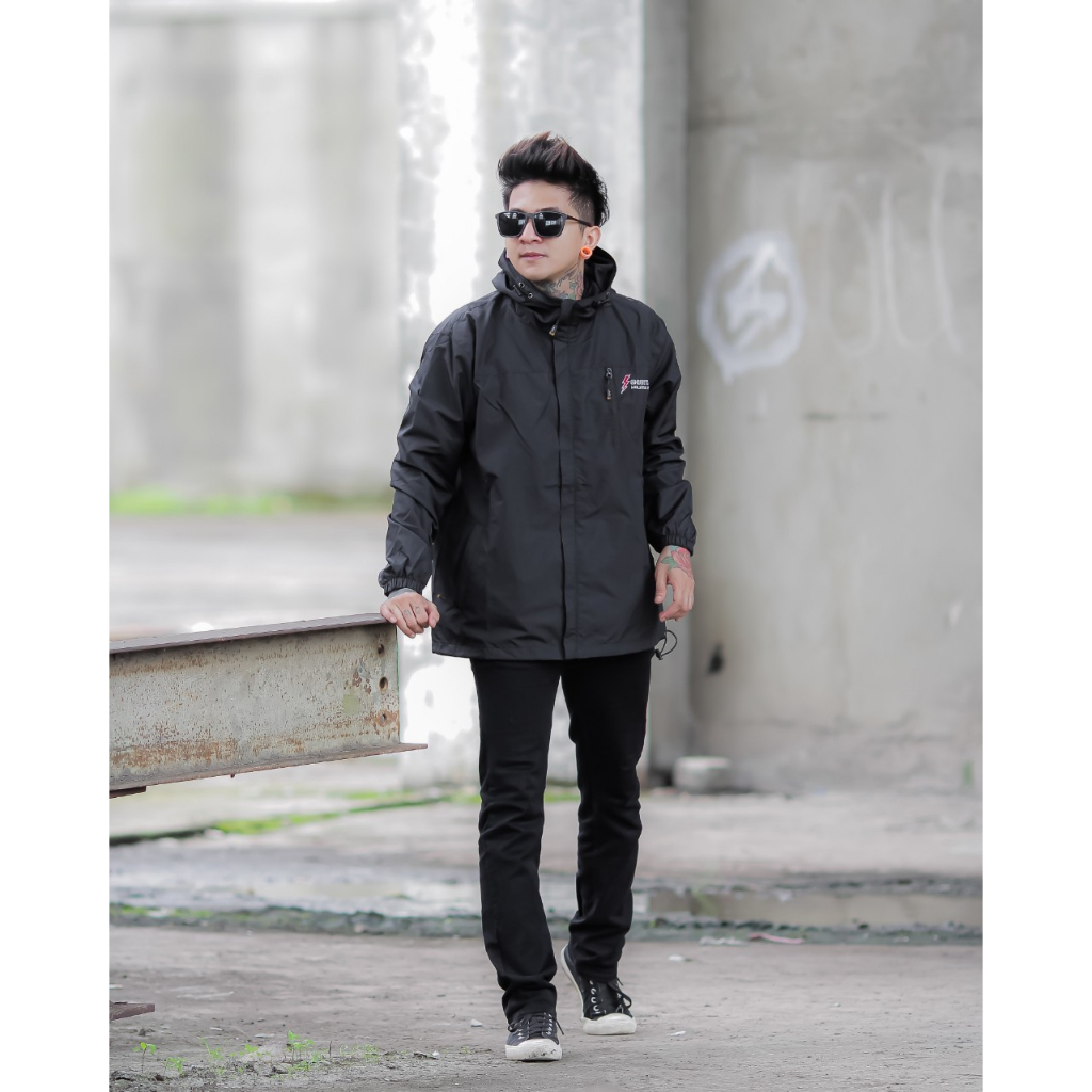 JAKET PARKA SIMPLE HITAM 02 - JAKET PARKA OUTDOOR - JAKET GUNUNG SIMPLE - JAKET PARKA PARASUT - JAKET MOTOR - JAKET HIKING