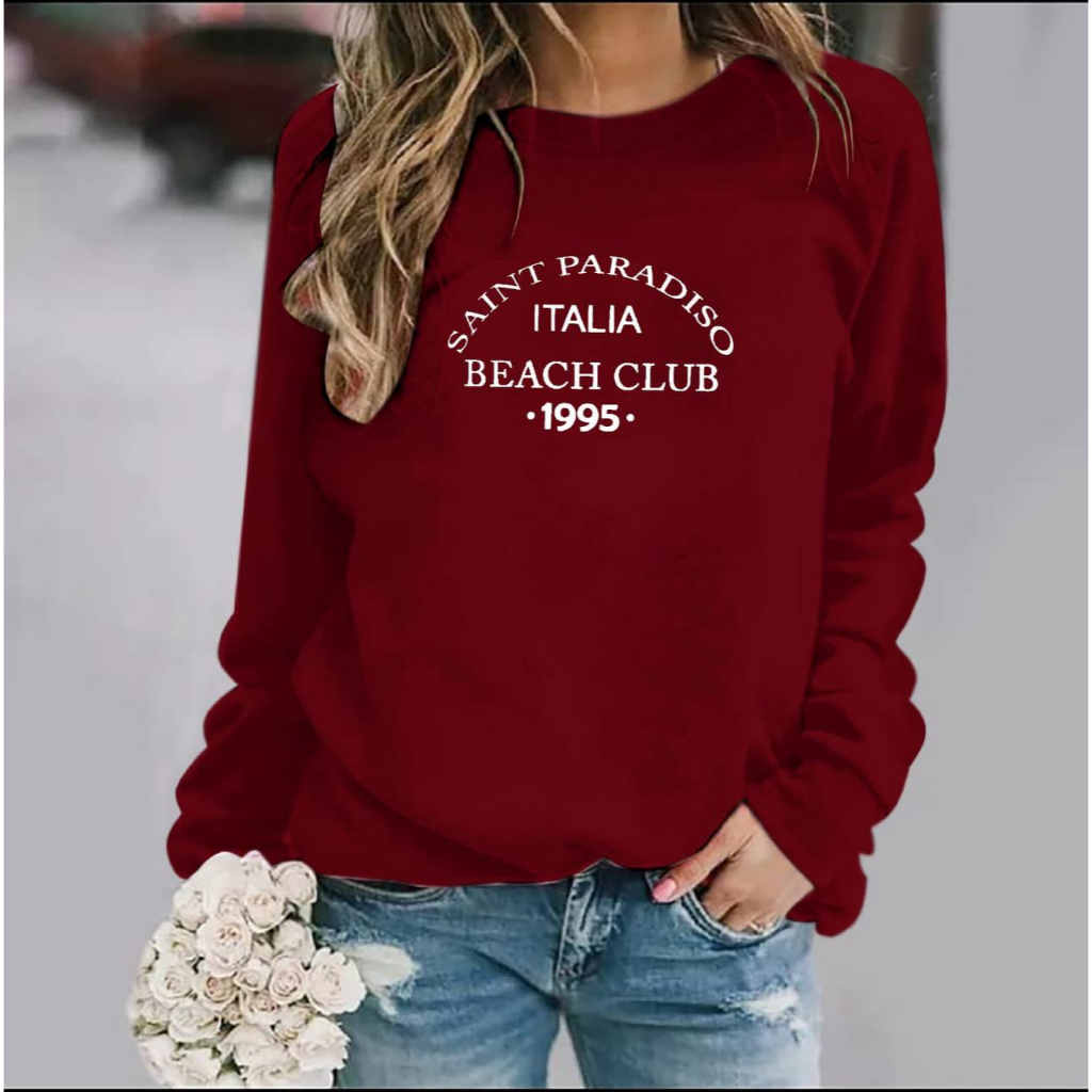 KIYOREN BAJU ATASAN TRENDY BEACH CLUB GIRL TERBARU-KAOS DISTRO CEWEK KEREN LENGAN PANJANG S,M,L,XL,XXL