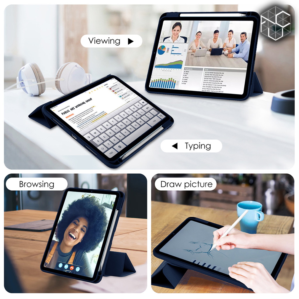 Tri-Fold 360° Rotation iPad Case Portrait Viewing Hybrid Clear Case Pencil Holder for iPad Mini 6 / iPad Gen 6 9.7&quot; / iPad Gen 9 10.2&quot; / iPad Gen 10 10.9&quot; / iPad Air 5 10.9&quot; / iPad Air 6 11&quot; / iPad Pro 11&quot; 2021