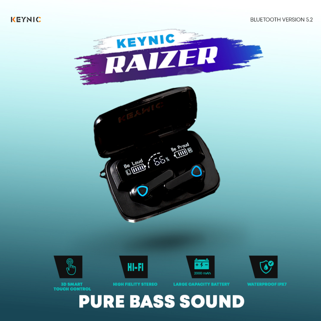 Keynic raizer pure bass sound true wireless earbuds bluetooth garansi 1 tahun