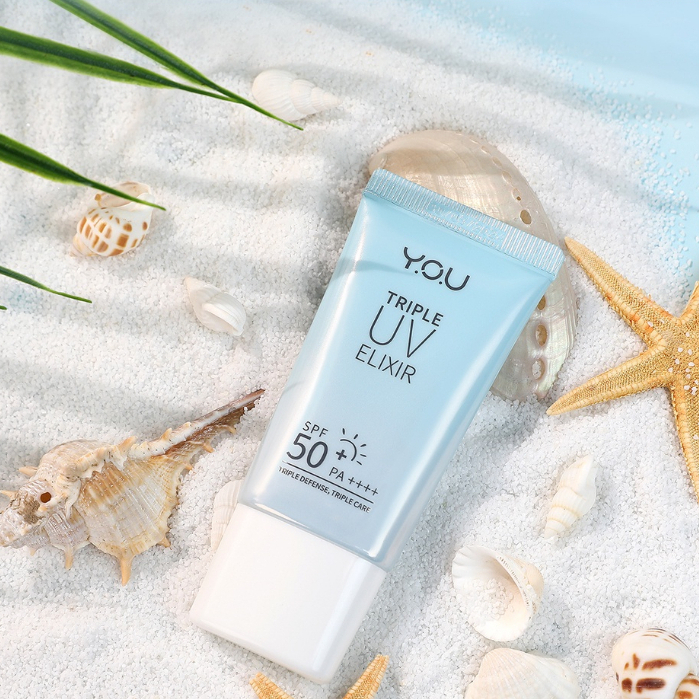 YOU Triple UV Elixir Sunscreen Gel SPF 50+ PA++++ Sunblock untuk Kulit Berminyak | Tone Up Cream UVA UVB Blue Light Protection