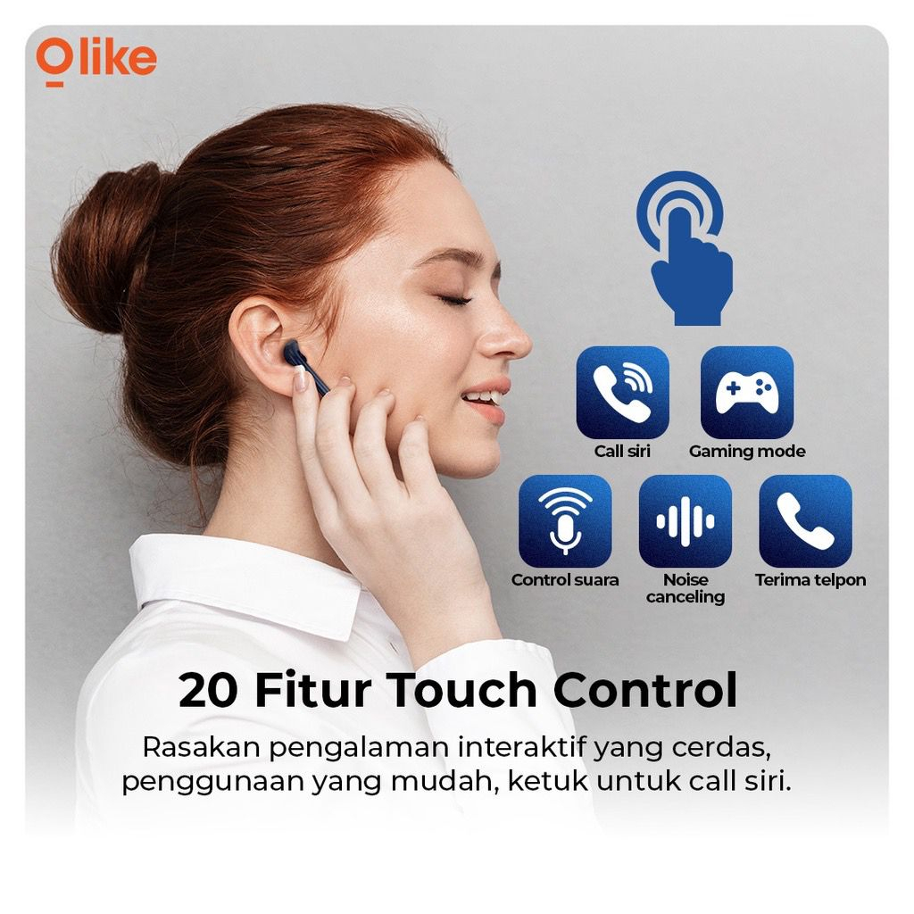 Olike headset bluetooth earphone wireless tws  hedset bloetooth  5.3 android earbuds ios 20 Hours Play Time 20 fitur Touch Control AAC SBC EJ1