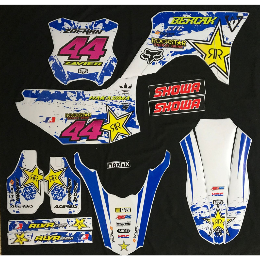 DECAL STIKER FULL BODY CRF 150 L MOTIF ROCKSTAR BIRU PUTIH
