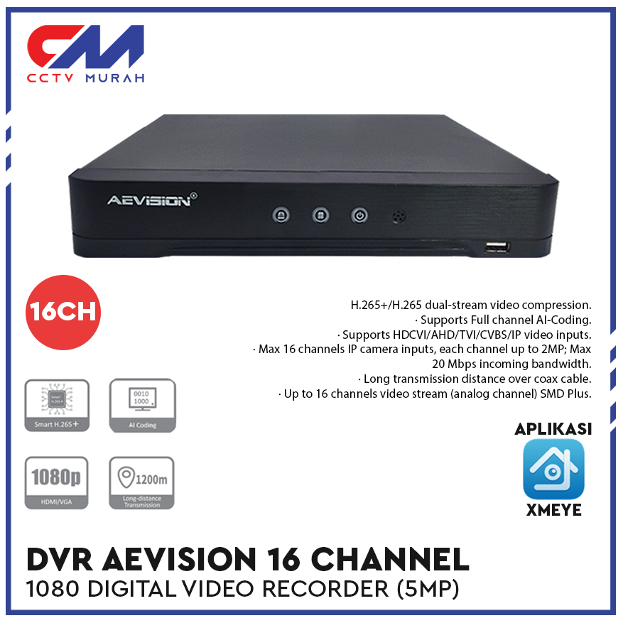 DVR XMEYE 16CH FULL HD 1080 6 IN 1 H625