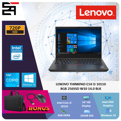 Lenovo Thinkpad E14 i3 10110 8GB 256GB SSD W10 14 Inchi