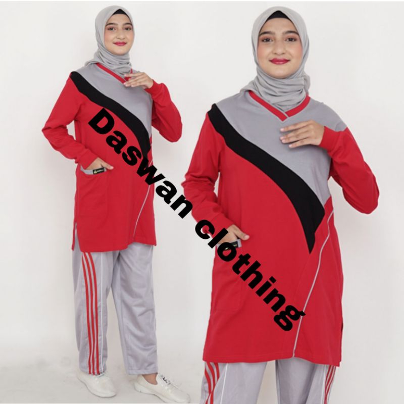 stelan baju olahraga wanita,,stelan kaos olahraga tunik wanita muslimah