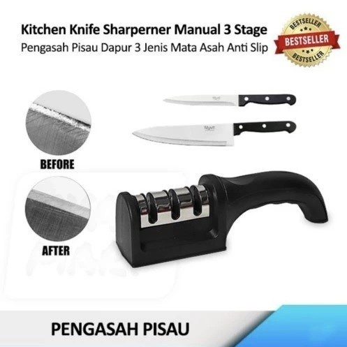 Pengasah Pisau 3 Kepala Asahan Ergonomis Sharpener Triple Head FREE BUBBLE