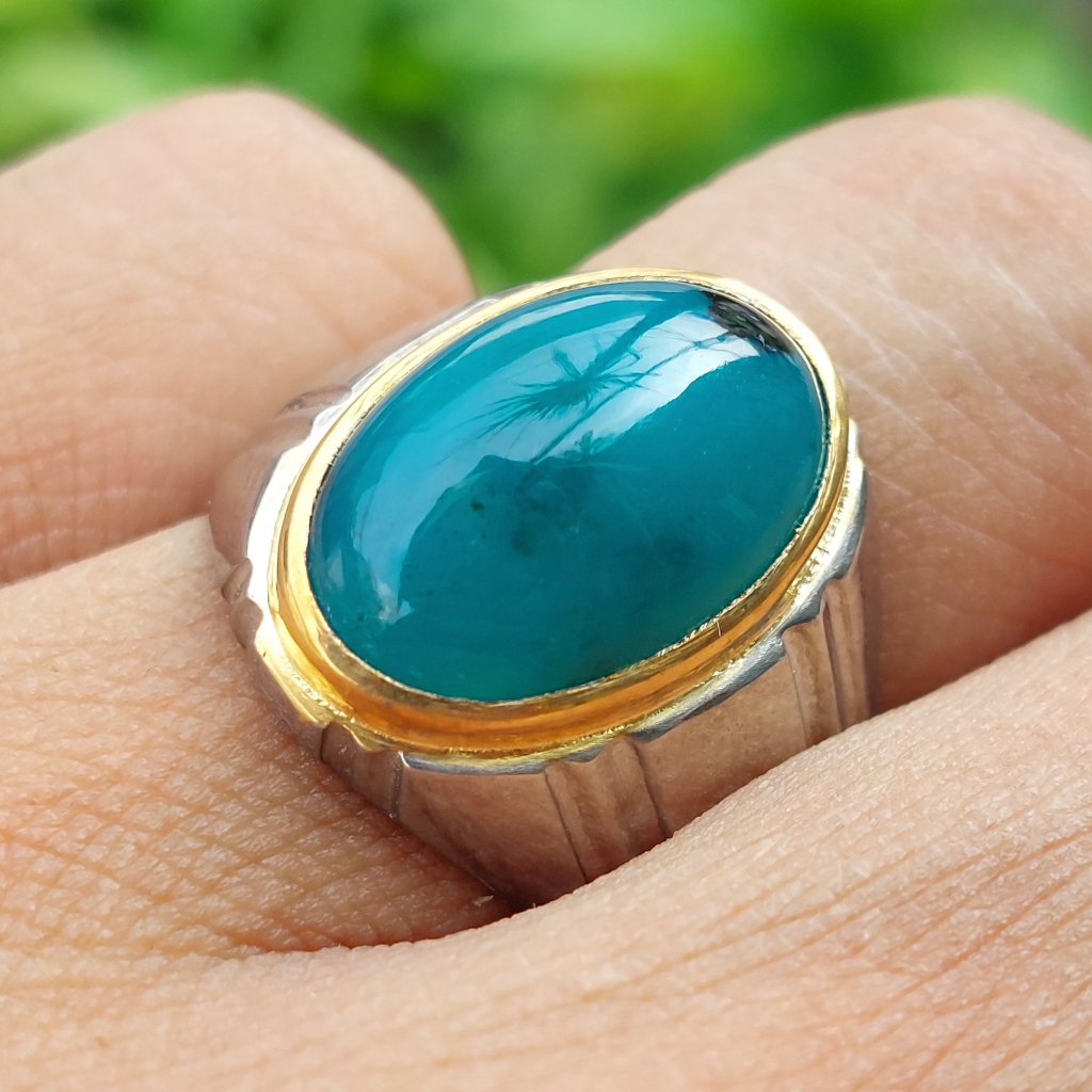 Bacan Doko Kristal Natural Bluish Green Asli Alam Garansi Ring Perak