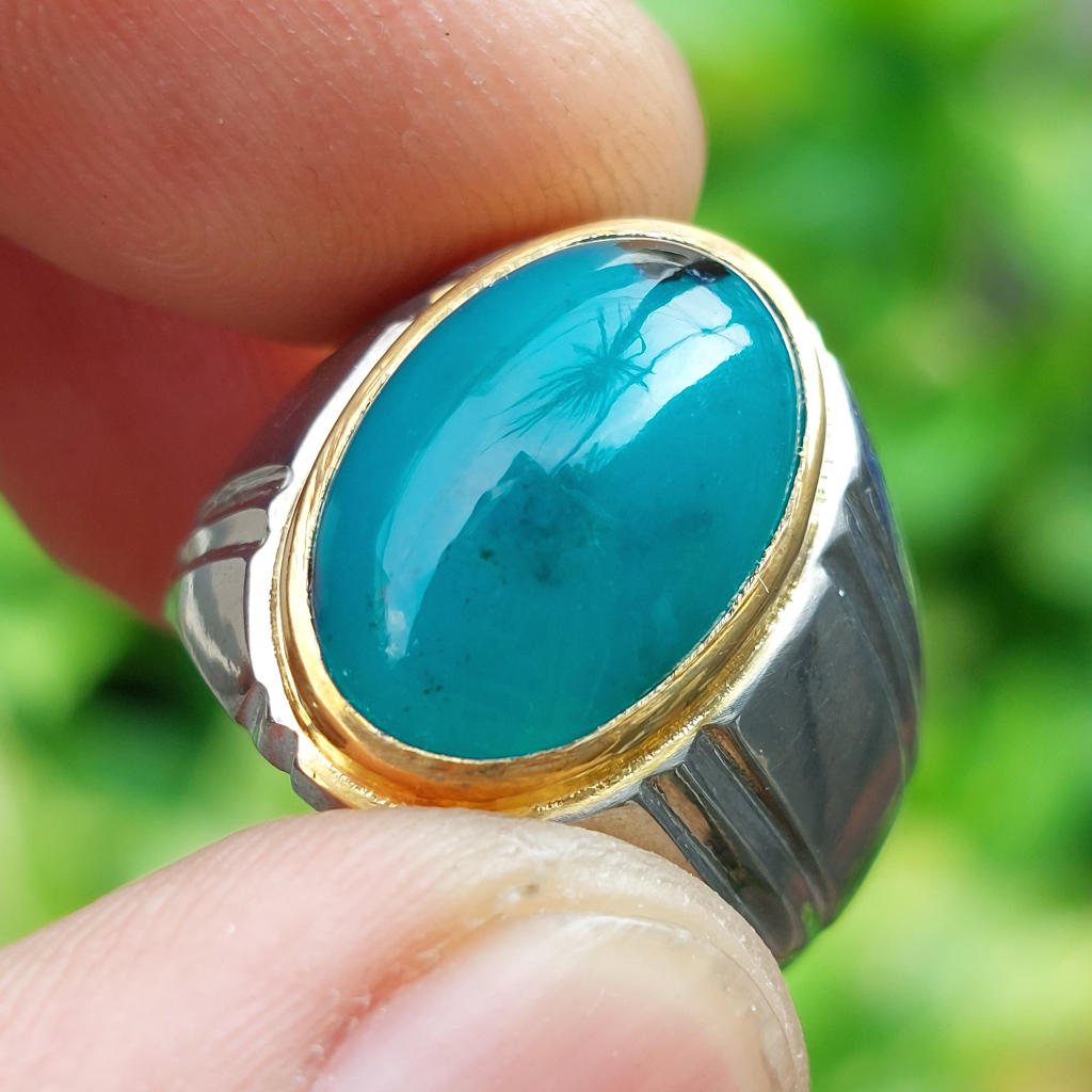 Bacan Doko Kristal Natural Bluish Green Asli Alam Garansi Ring Perak