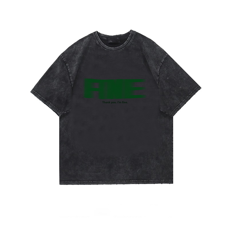 Print Washed T-shirt Kaos Lengan Pendek Oversize Vintage English Design Korean Style Atasan Wanita