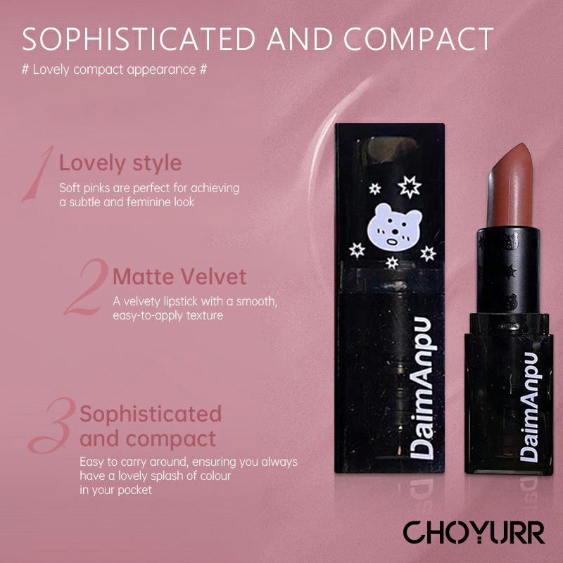 【COD】Daimanpu Lipstik Beruang Hitam Keren Lip Stick 4 Warna Matte Velvet Tahan Lama -CH