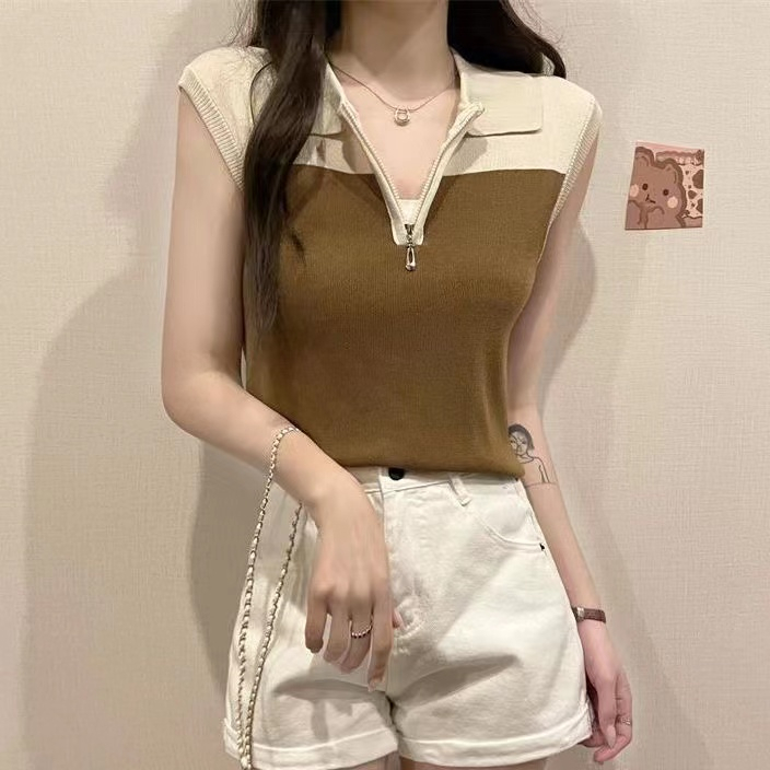 Meena Tanktop Polo Knit Korean - Atasan Baju Rajut Wanita Kerah - TM (63027)